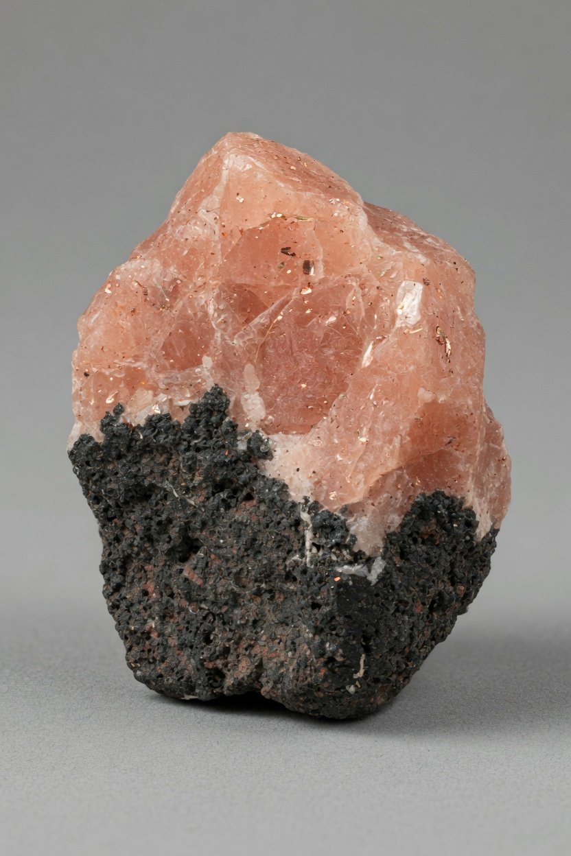 Oregon Sunstone rough specimen showing salmon-pink color and copper flecks
