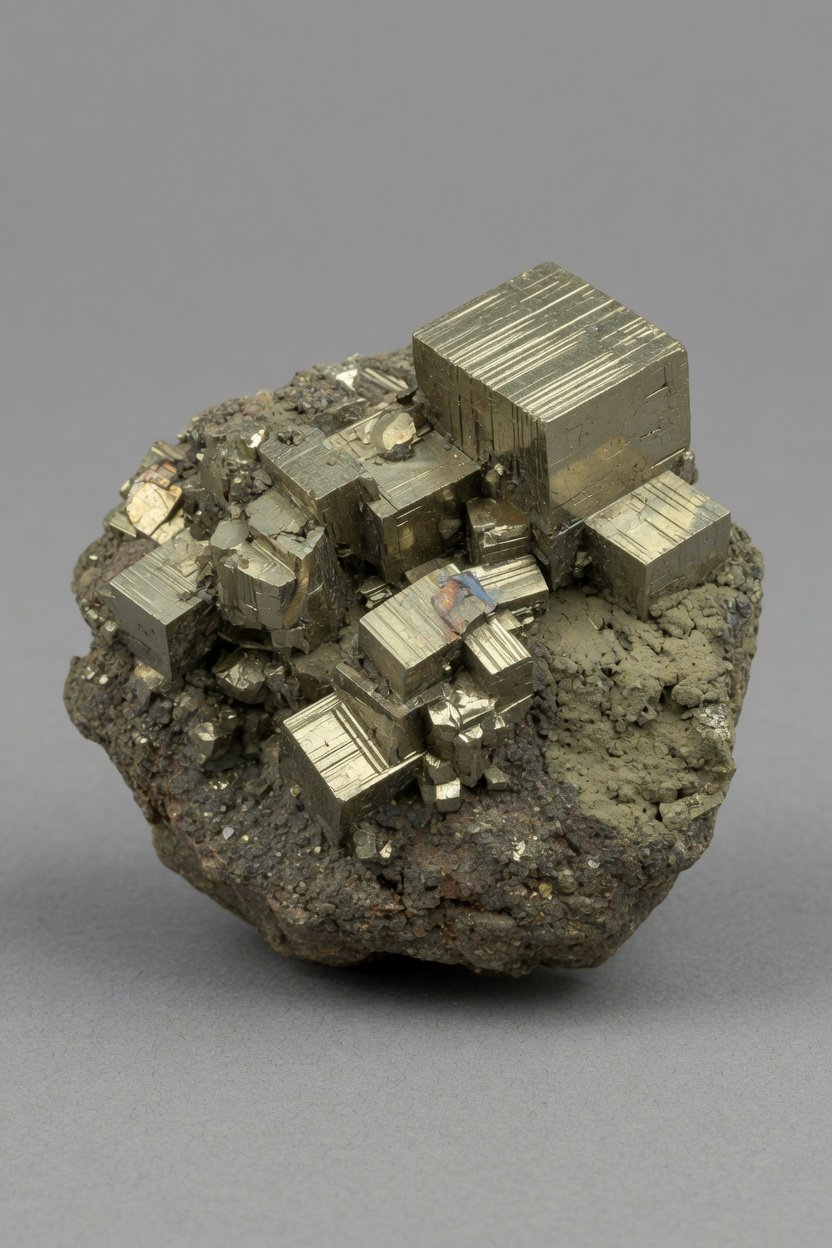 Raw cubic Pyrite specimen with brass-yellow metallic surfaces