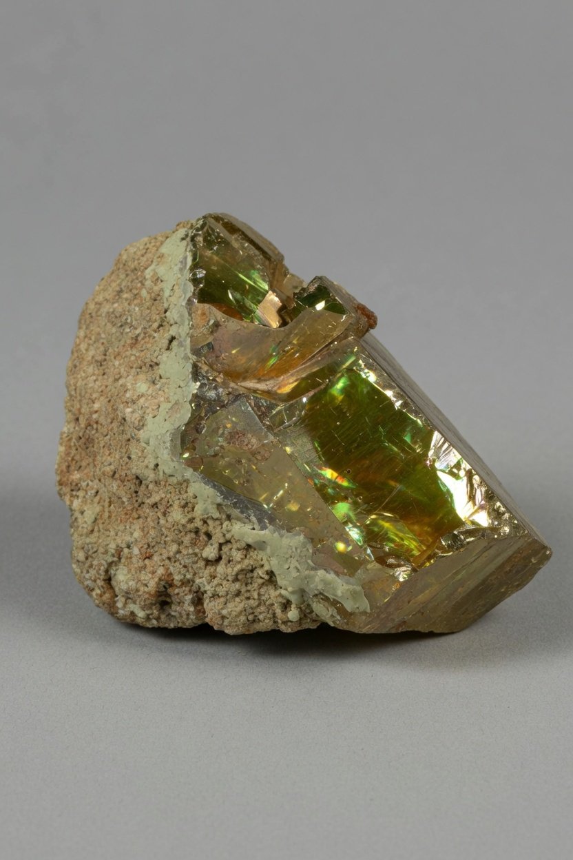 Raw yellowish-green sphene crystal with natural matrix