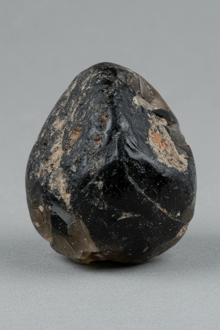 Raw rough Apache Tears nodule on neutral background