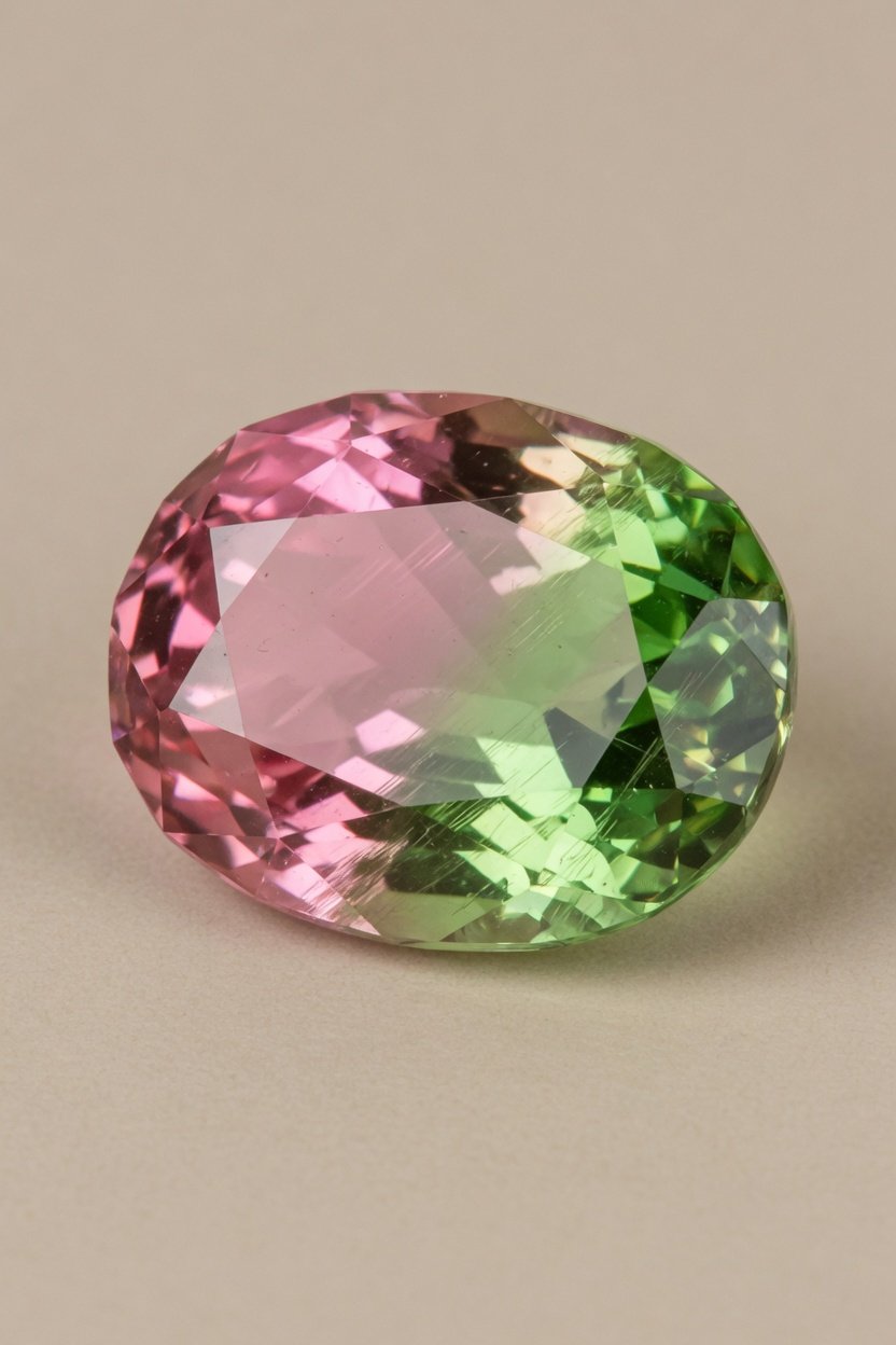 Faceted Bi-Color Tourmaline loose stone with pink-green transition