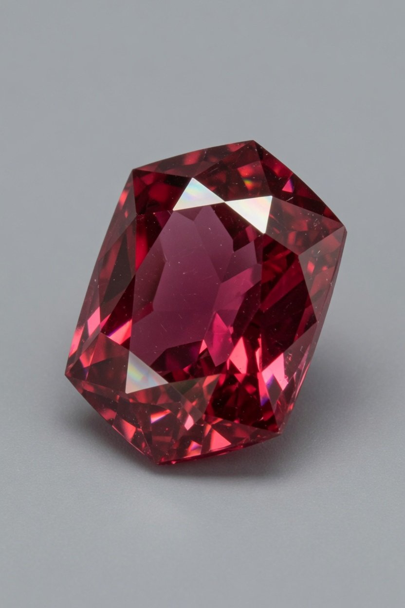 Single faceted Bixbite (Red Beryl) loose stone with crisp facets and deep red color