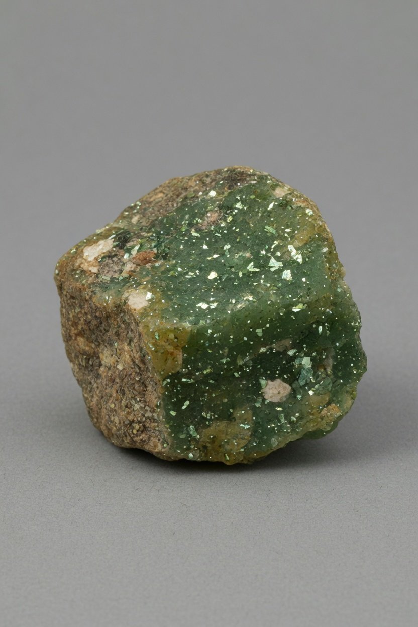Raw rough Green Aventurine specimen showing natural green color and mica sparkle