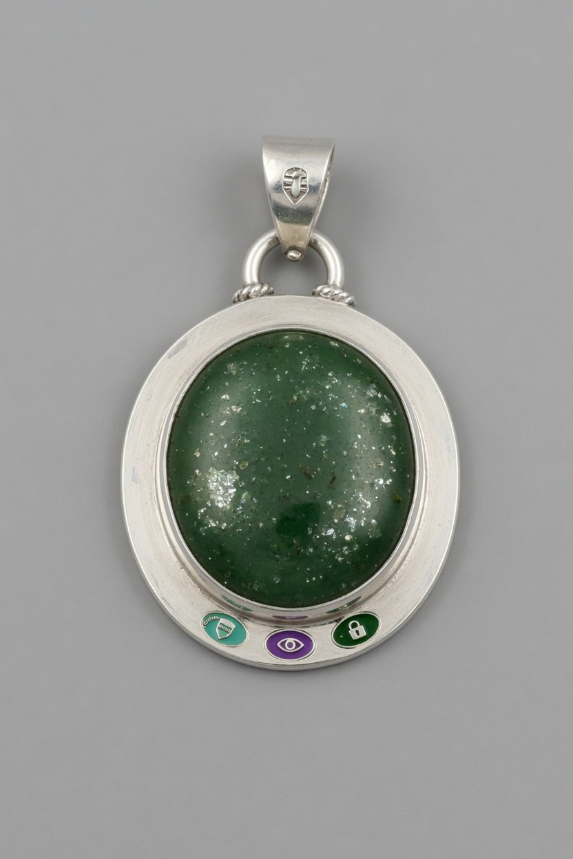 Green Aventurine cabochon set in sterling silver bezel pendant