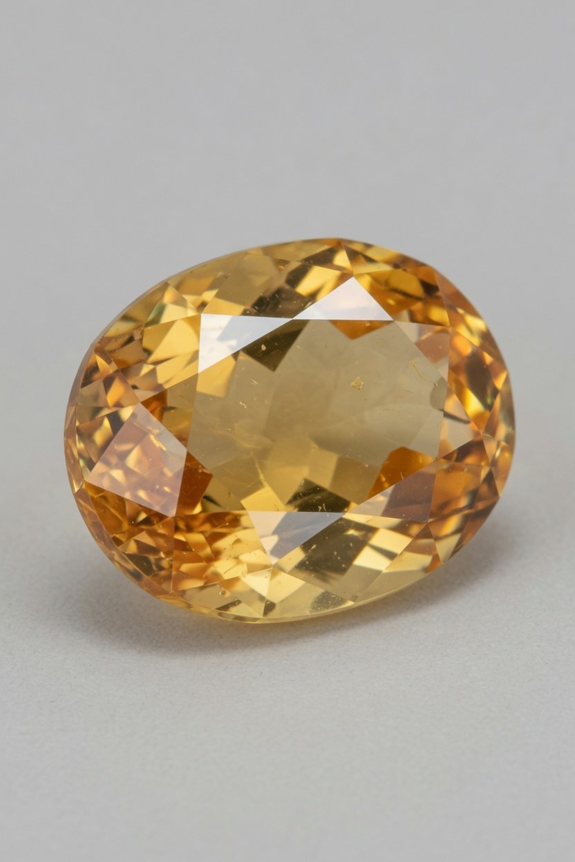 Faceted golden heliodor loose stone with bright vitreous luster
