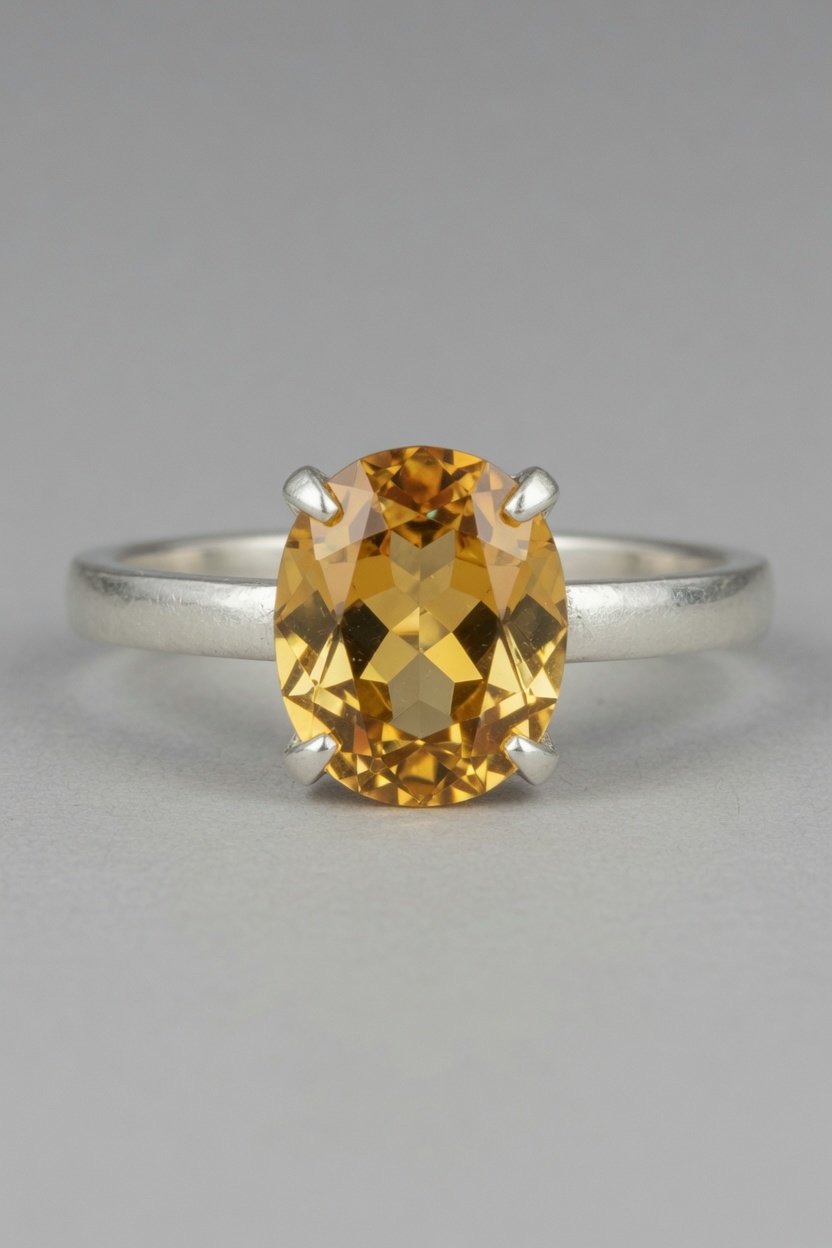 Sterling silver ring set with faceted heliodor