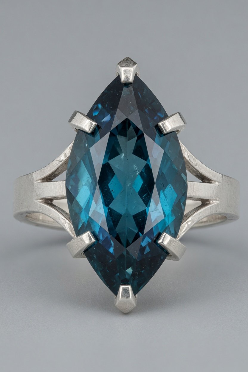 Indicolite (Blue Tourmaline) set in Contemporary Prong Ring