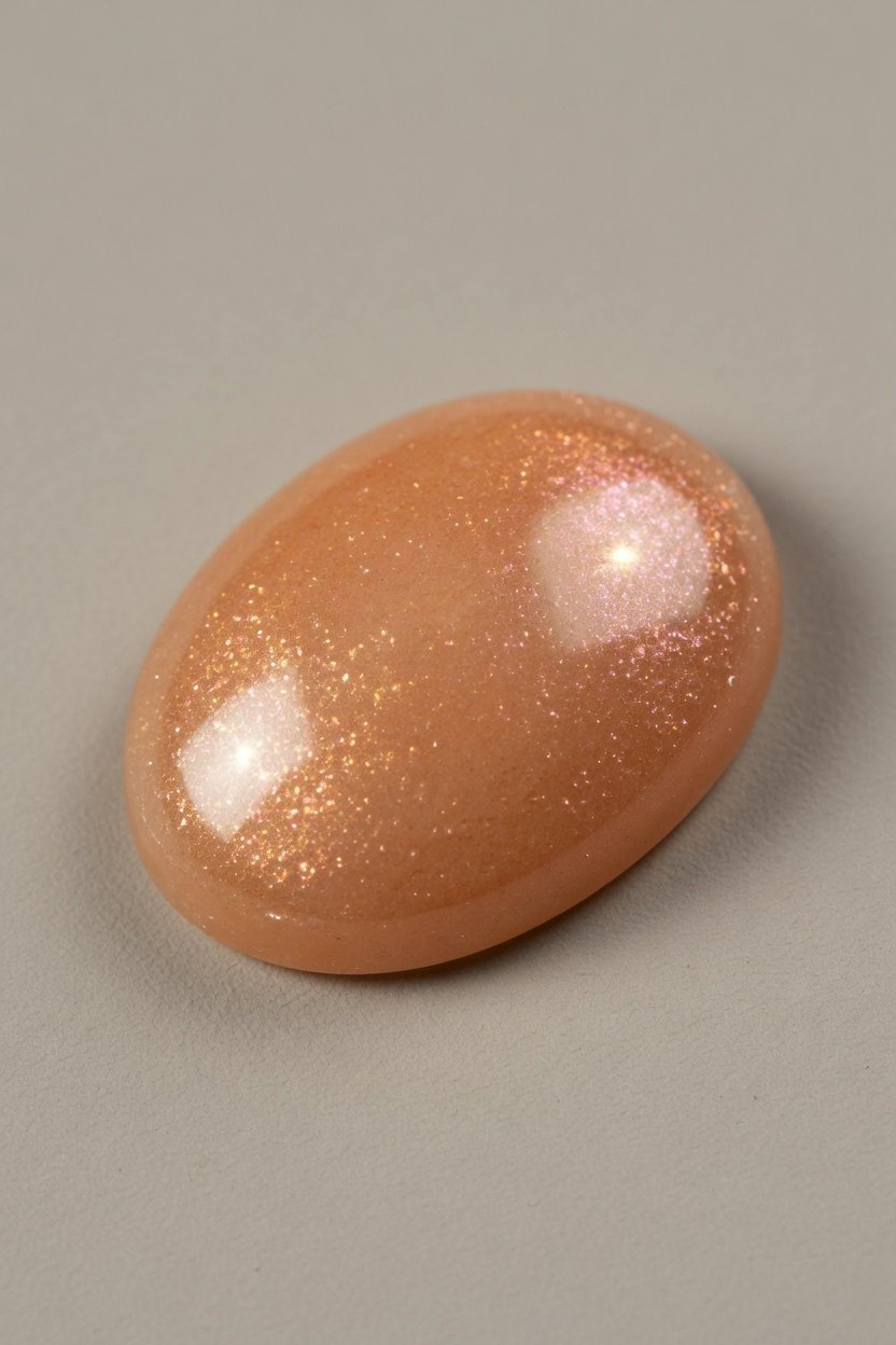 Polished Peach Aventurine cabochon with visible aventurescence