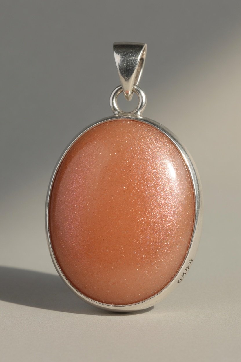 Classic silver bezel pendant set with Peach Aventurine