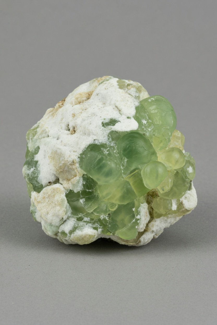 Raw Prehnite specimen showing natural matrix and apple-green color