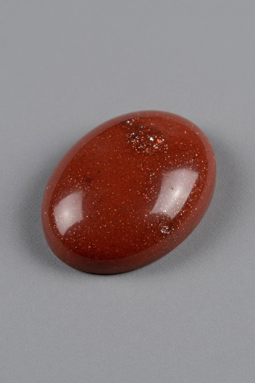 Polished Red Aventurine cabochon with sparkle