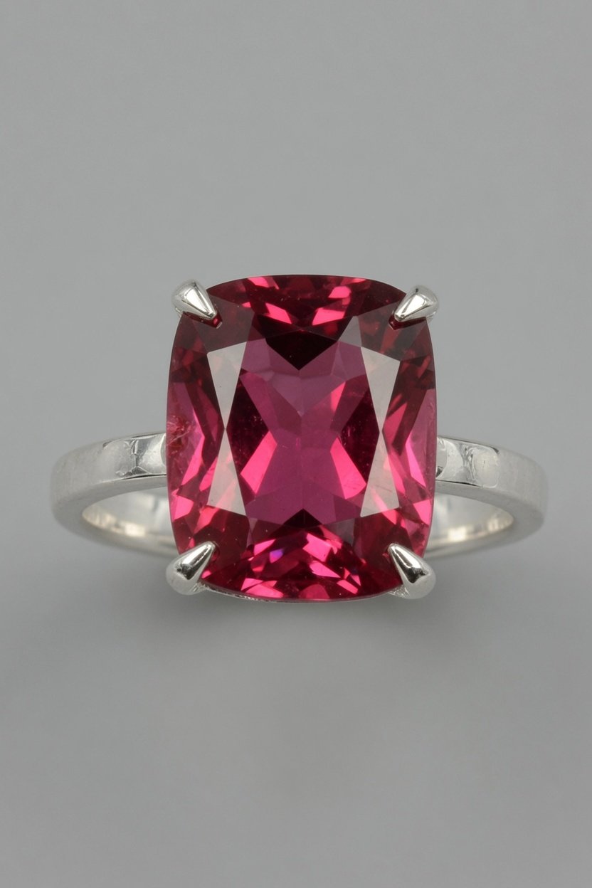 Faceted Rubellite (Pink Tourmaline) set in contemporary prong sterling silver ring