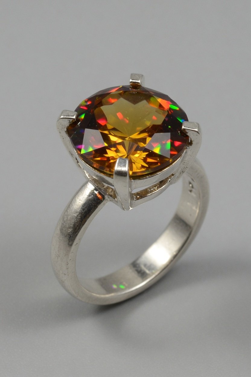 Faceted Sphalerite in contemporary prong sterling silver ring