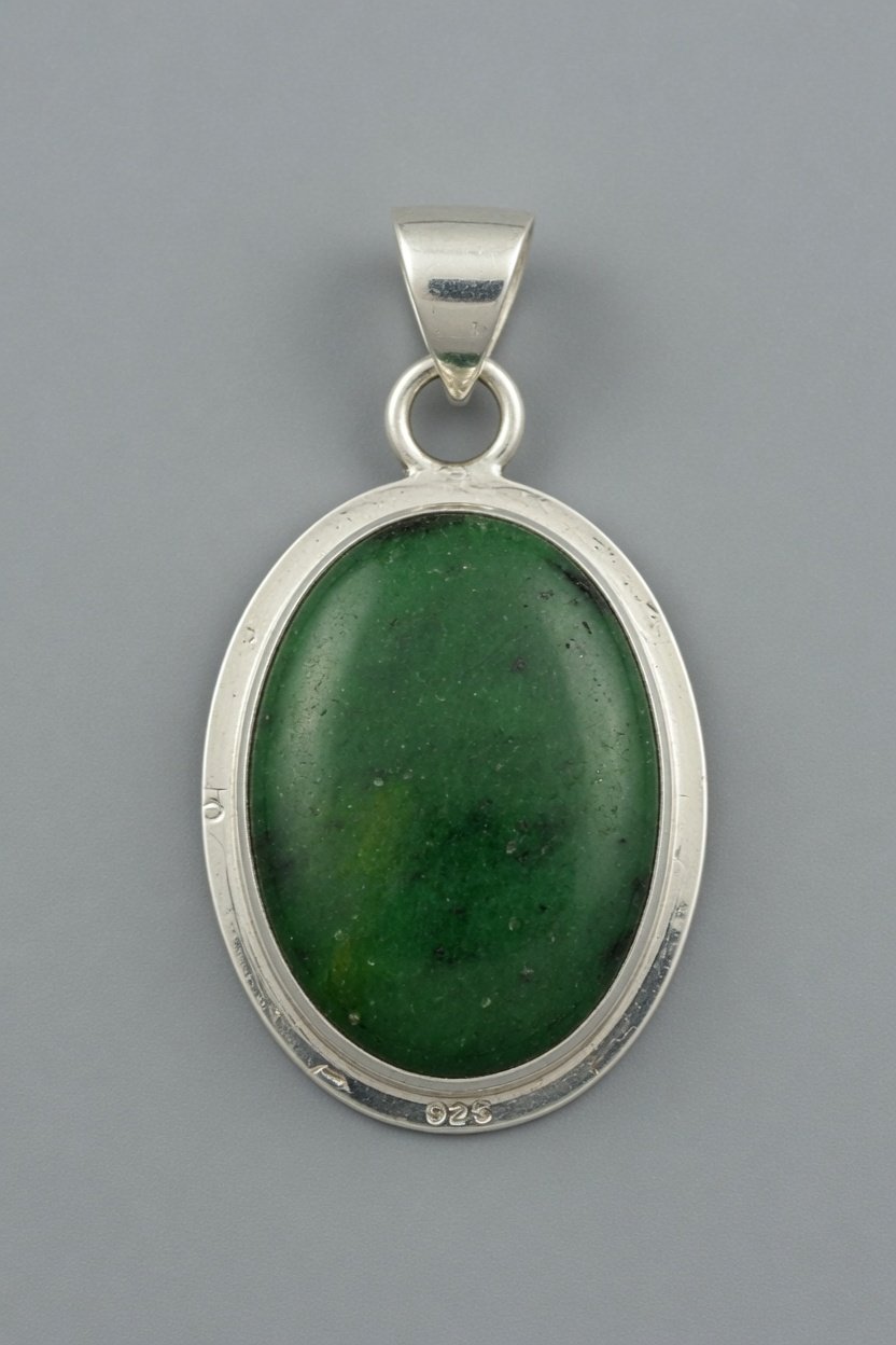 Zoisite (Green) cabochon in sterling silver bezel pendant