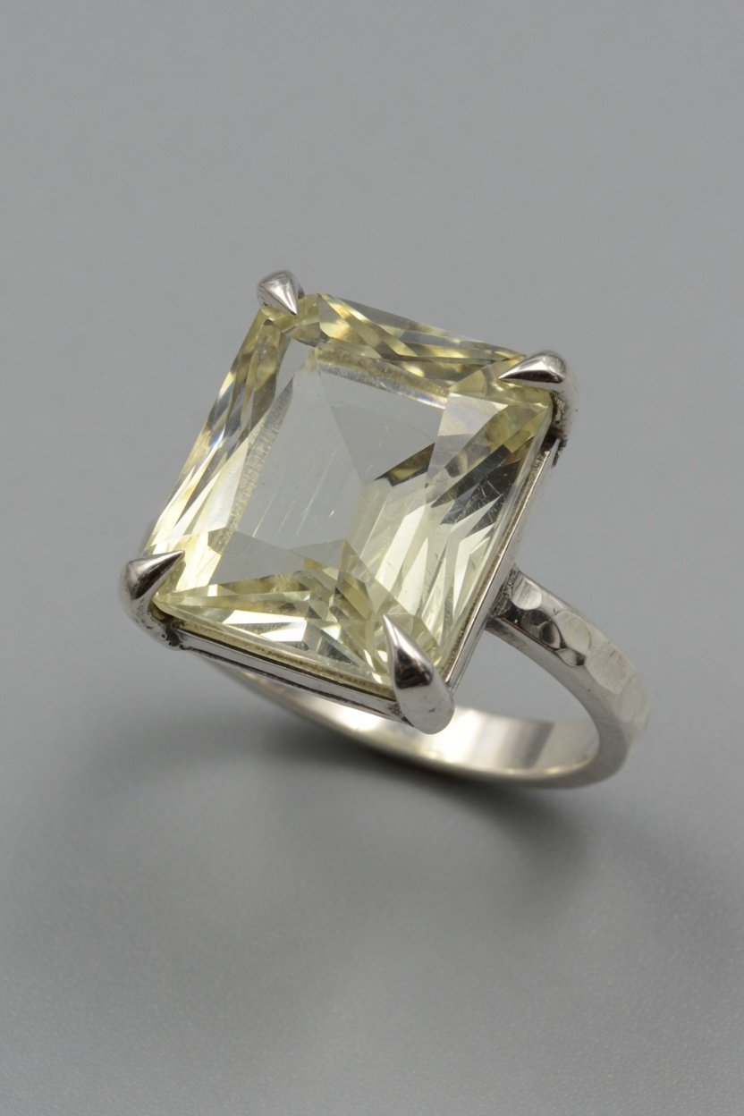Faceted bytownite set in sterling silver contemporary prong ring