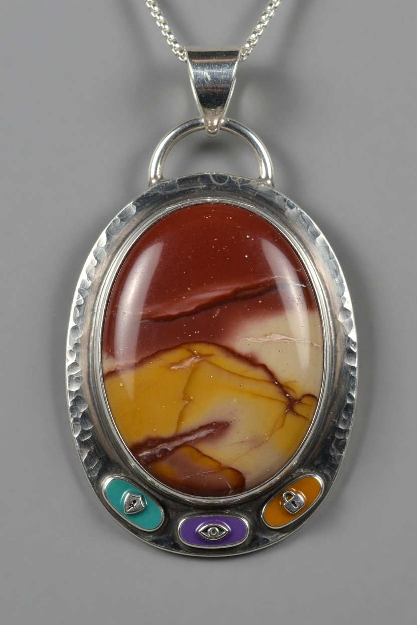 Sterling silver bezel pendant featuring set Mookaite Jasper cabochon